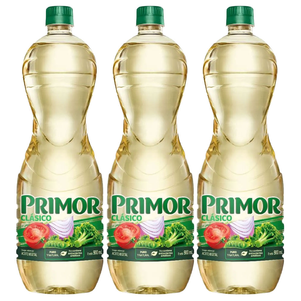 Tripack Aceite Vegetal Primor Clásico Botella 900ml