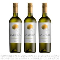 Tripack Vino Blanco Chardonnay La Linda Botella 750ml