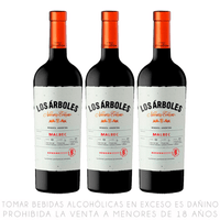 Tripack Vino Tinto Malbec Los Árboles Botella 750ml