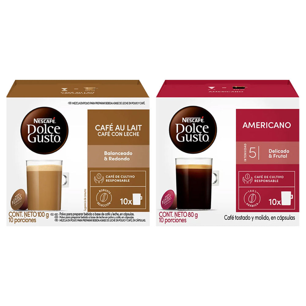 Pack Dolce Gusto: Americano 10un + Café con Leche 10un