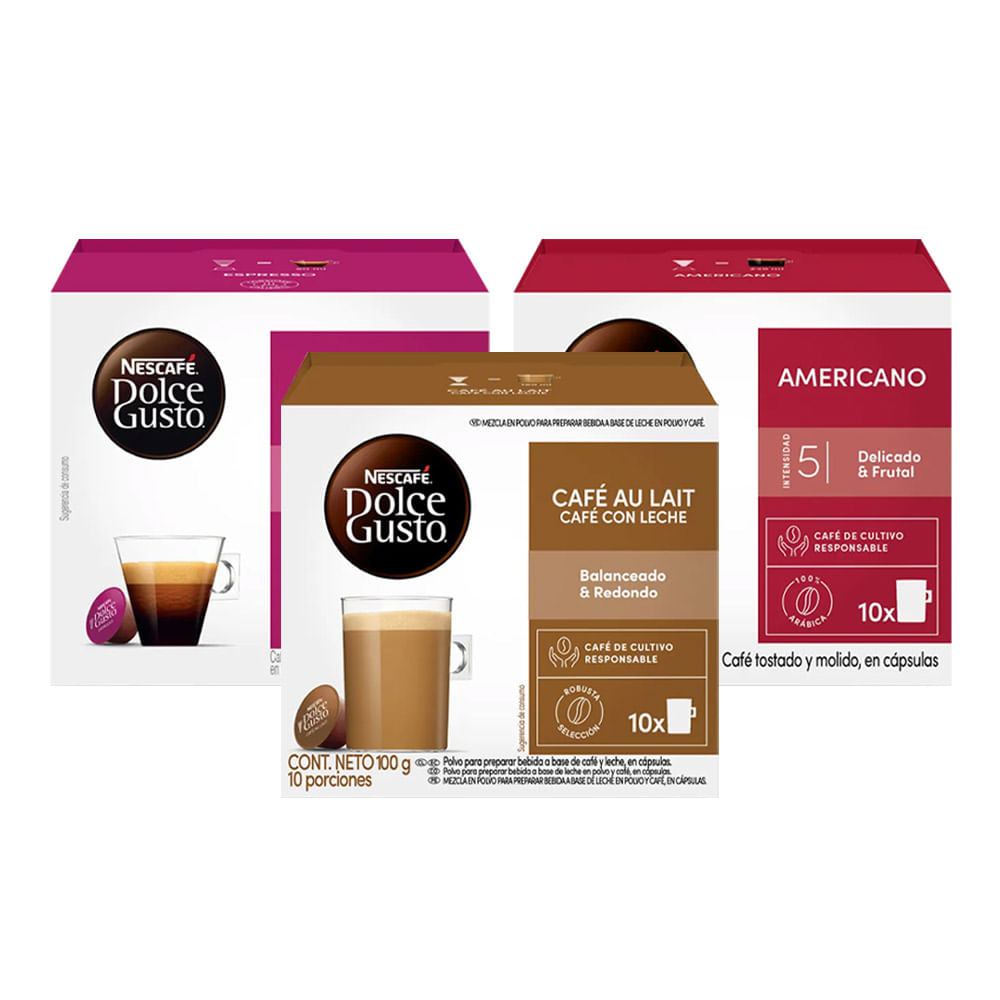 Pack Dolce Gusto: Americano + Espresso + Café con Leche