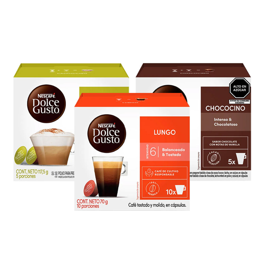 Pack Dolce Gusto: Lungo + Chococino + Cappuccino