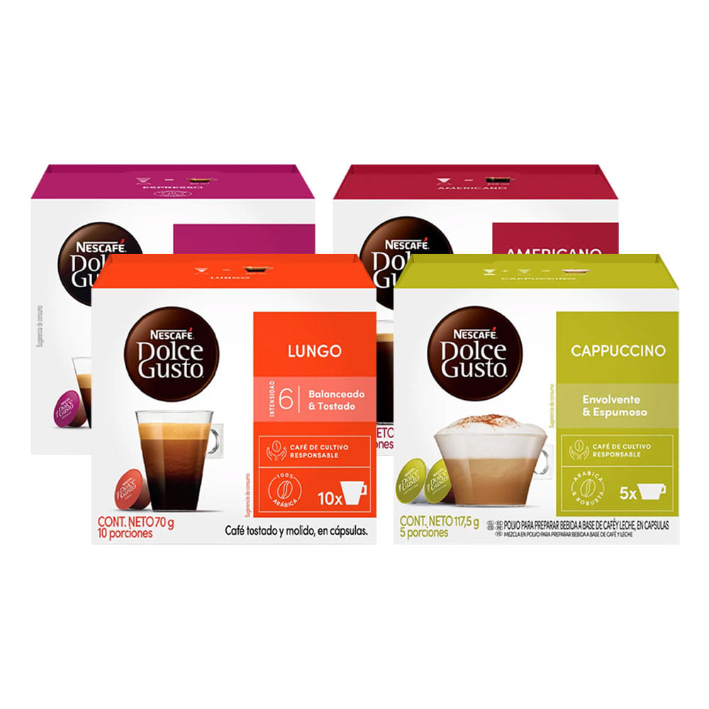 Pack Dolce Gusto: Americano + Espresso + Lungo + Cappuccino