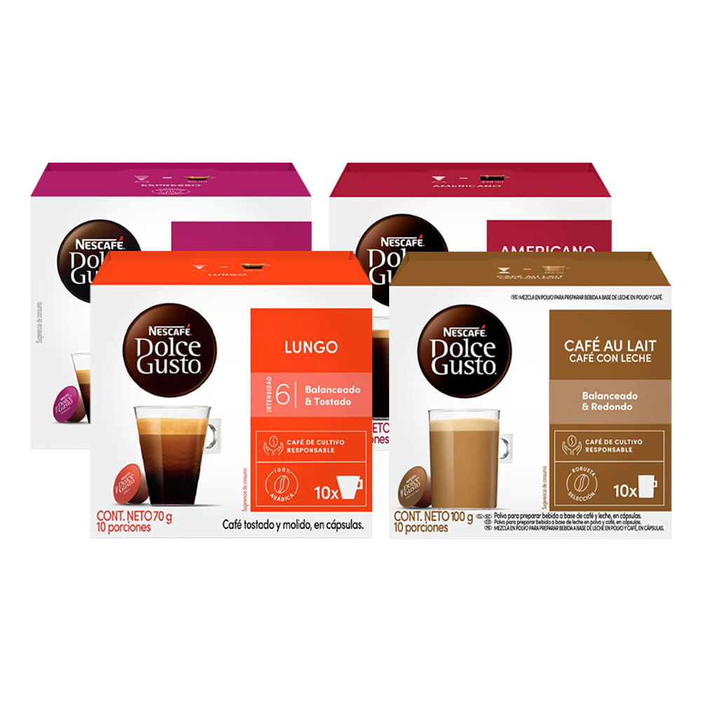 Pack Dolce Gusto: Americano + Espresso + Lungo + Café con Leche