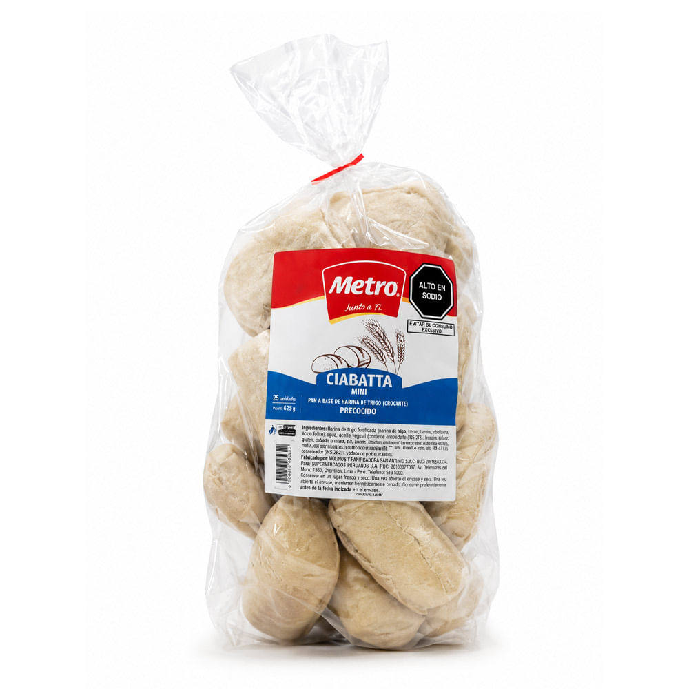 Pan Ciabatta Mini Precocido Metro 25un