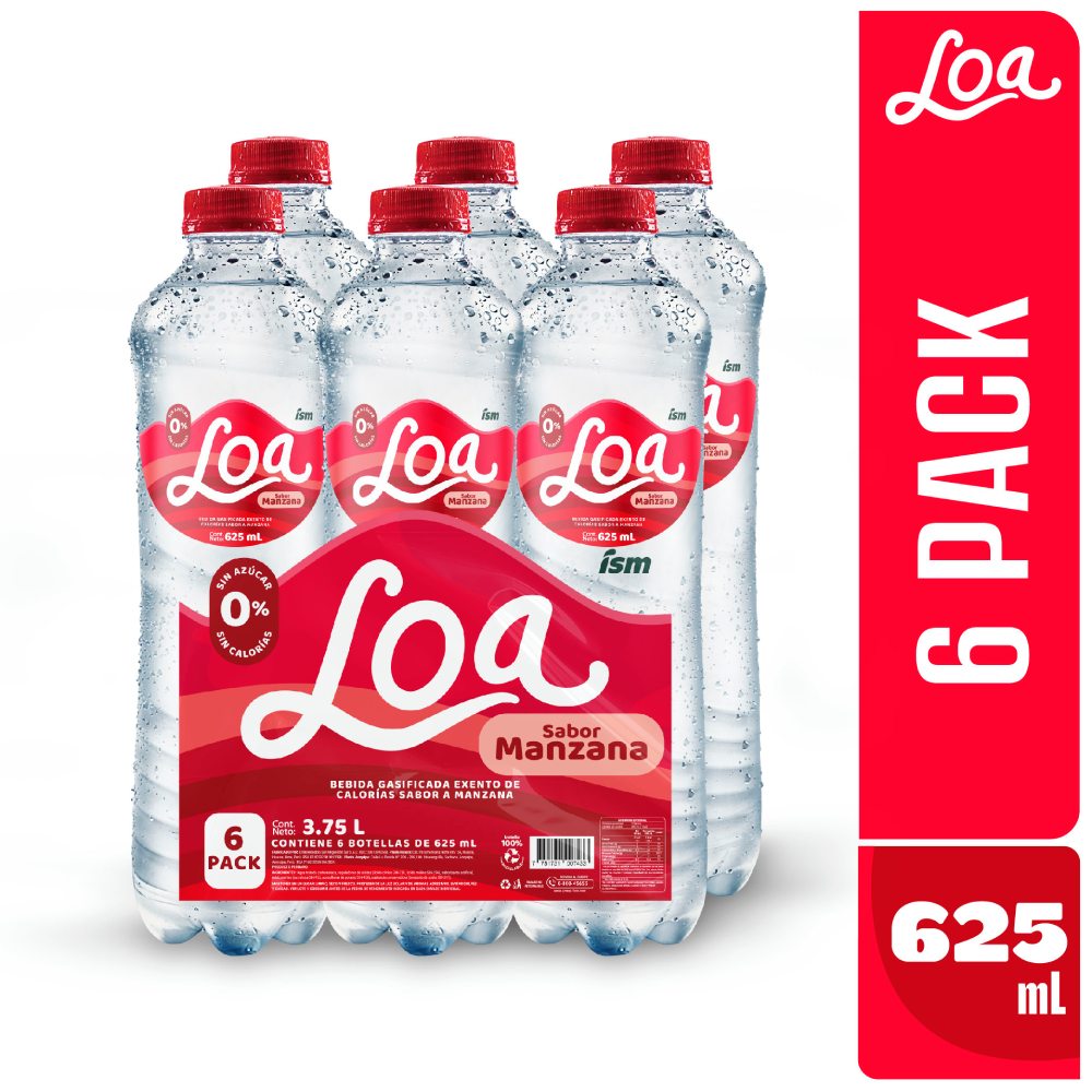 Sixpack Bebida Gasificada Loa Sabor Manzana Botella 625ml