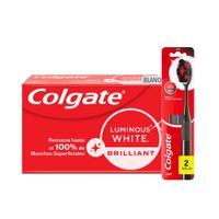 Pack Colgate Luminous White: Pasta Dental 2un + Cepillo Charcoal 2un