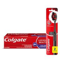 Pack Colgate Luminous White: Pasta Dental Color Correct 100ml + Cepillo Charcoal 2un