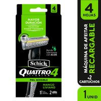 Máquina de Afeitar Quattro 4 Titanium Sensitive Schick + 2 Repuestos
