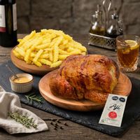 Pollo Rostizado + Papas Fritas