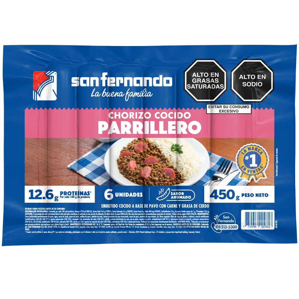 Chorizo Cocido Parrillero San Fernando Paquete 480 g